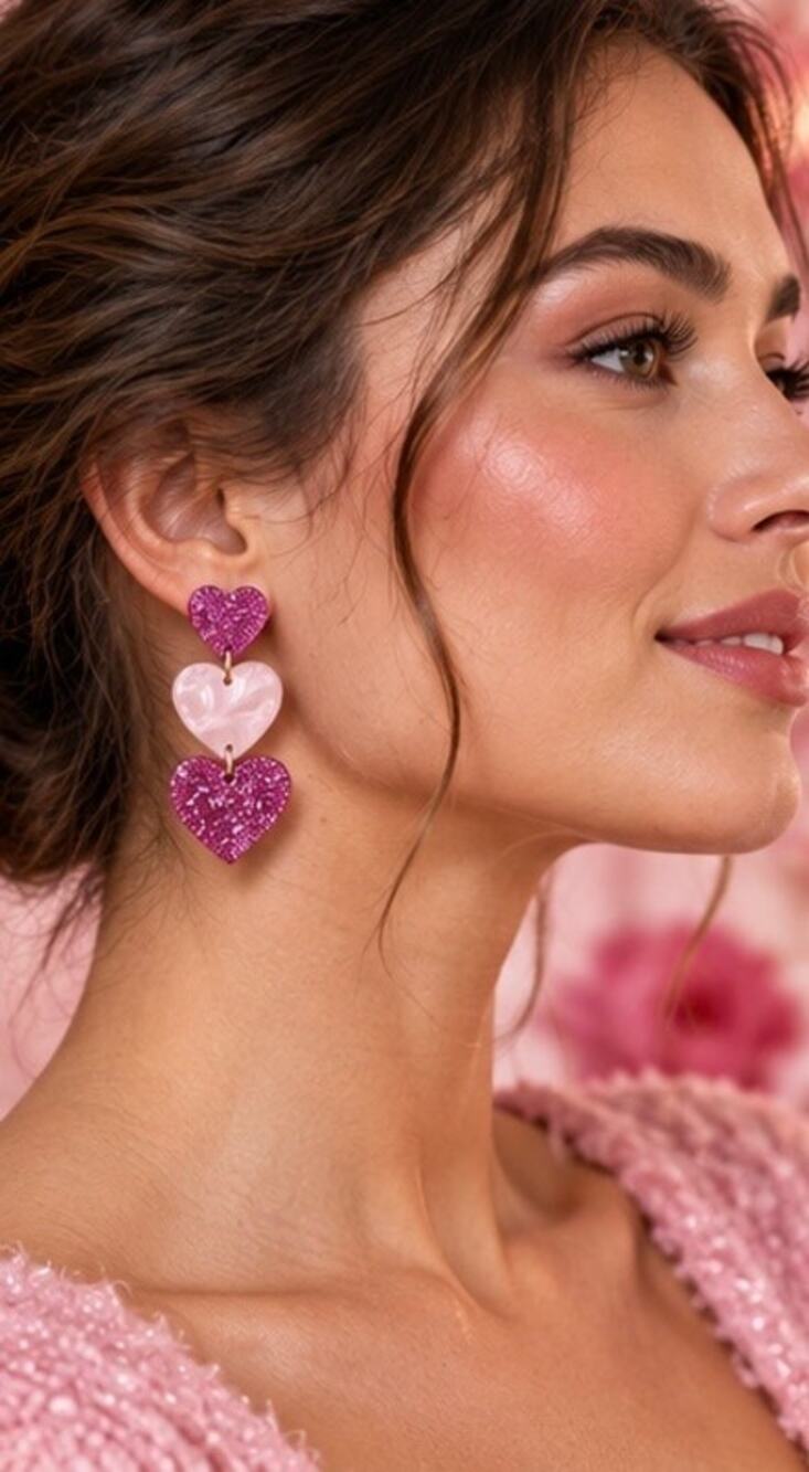 Acrylic Glitter Pearlescent Heart Drop Earrings Lightweight NWOT